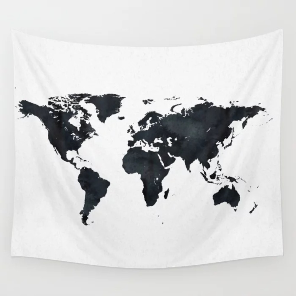 Black and white world map tapestry from Society6